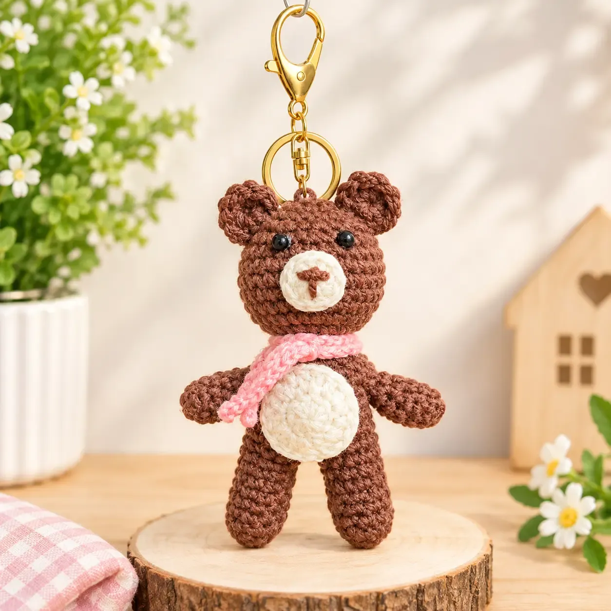 Cute Teddy Bear Crochet Keychain