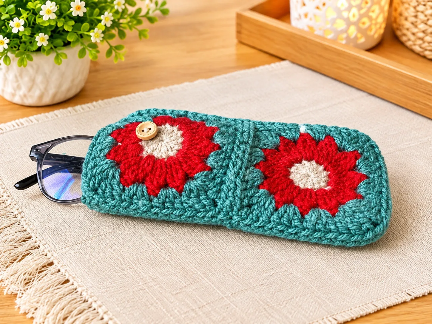 Crochet Floral Spectacles Case