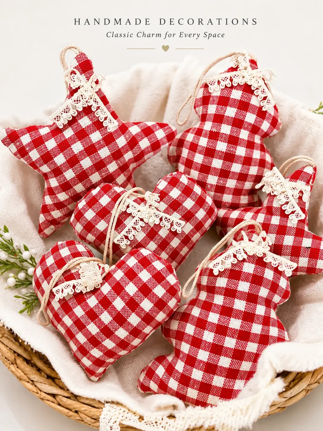 Handmade Gingham Fabric Hanging Decoration Set