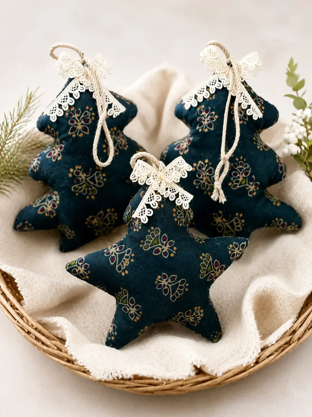 Handmade Printed Fabric Star Hanging Décor – Set of 2