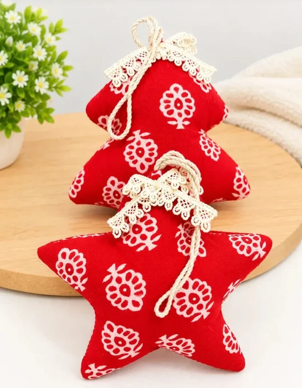 Handmade Printed Fabric Star Hanging Décor – Set of 2 - Image 2