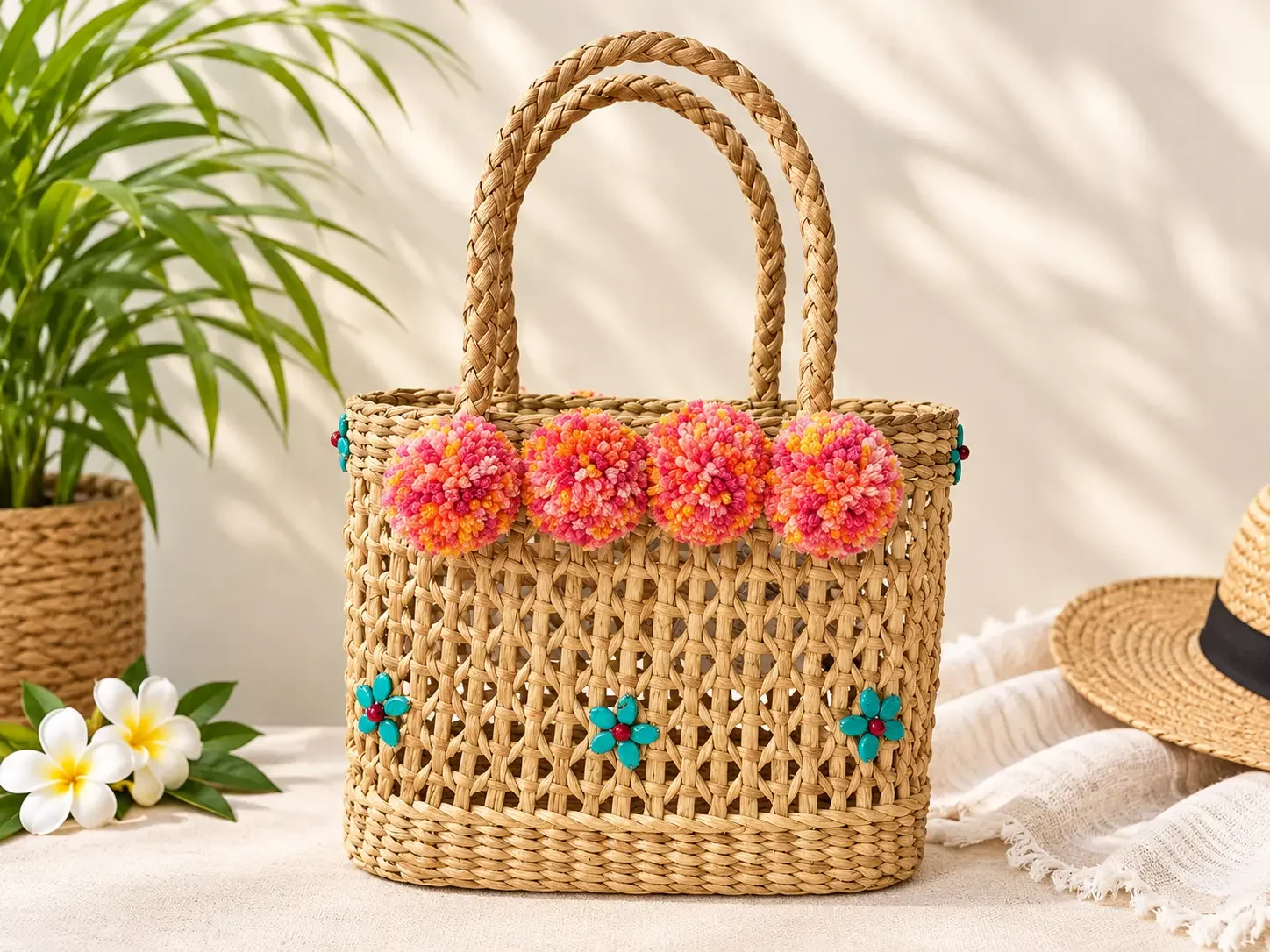Handmade Colorful Crochet Flower Basket Bag