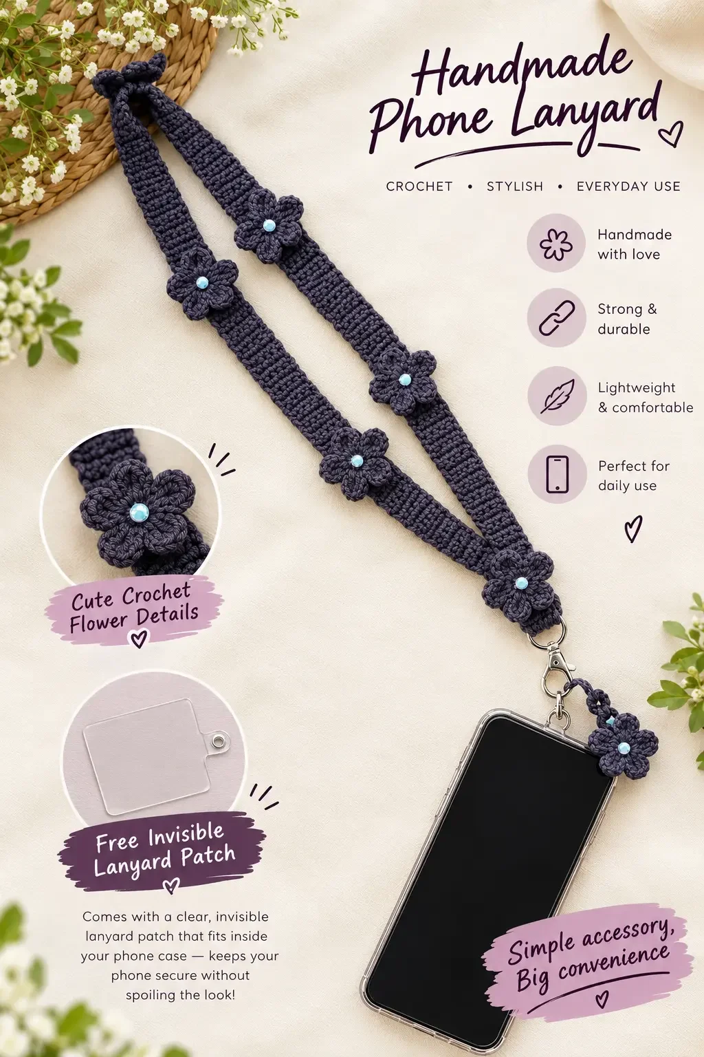 Handmade Crochet Flower Phone Lanyard
