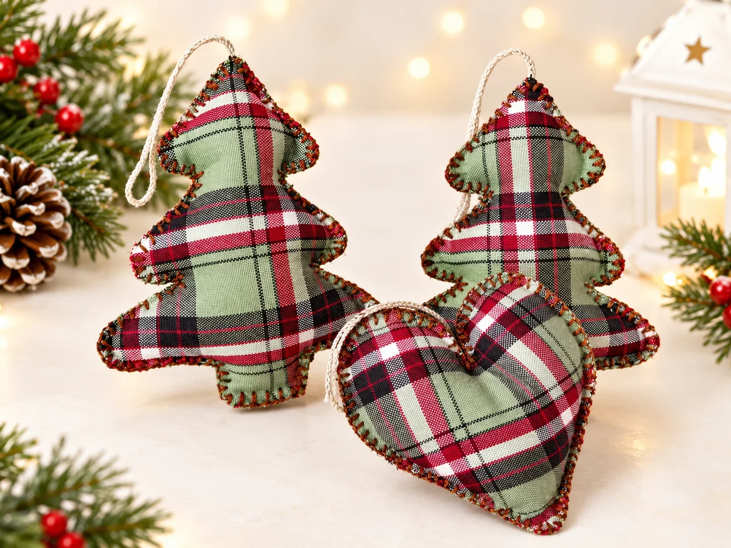 Handmade Plaid Christmas Tree Ornaments