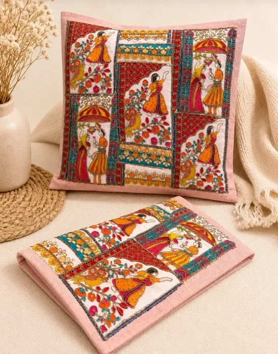 Handcrafted Folk Art Embroidered Cushion Cover