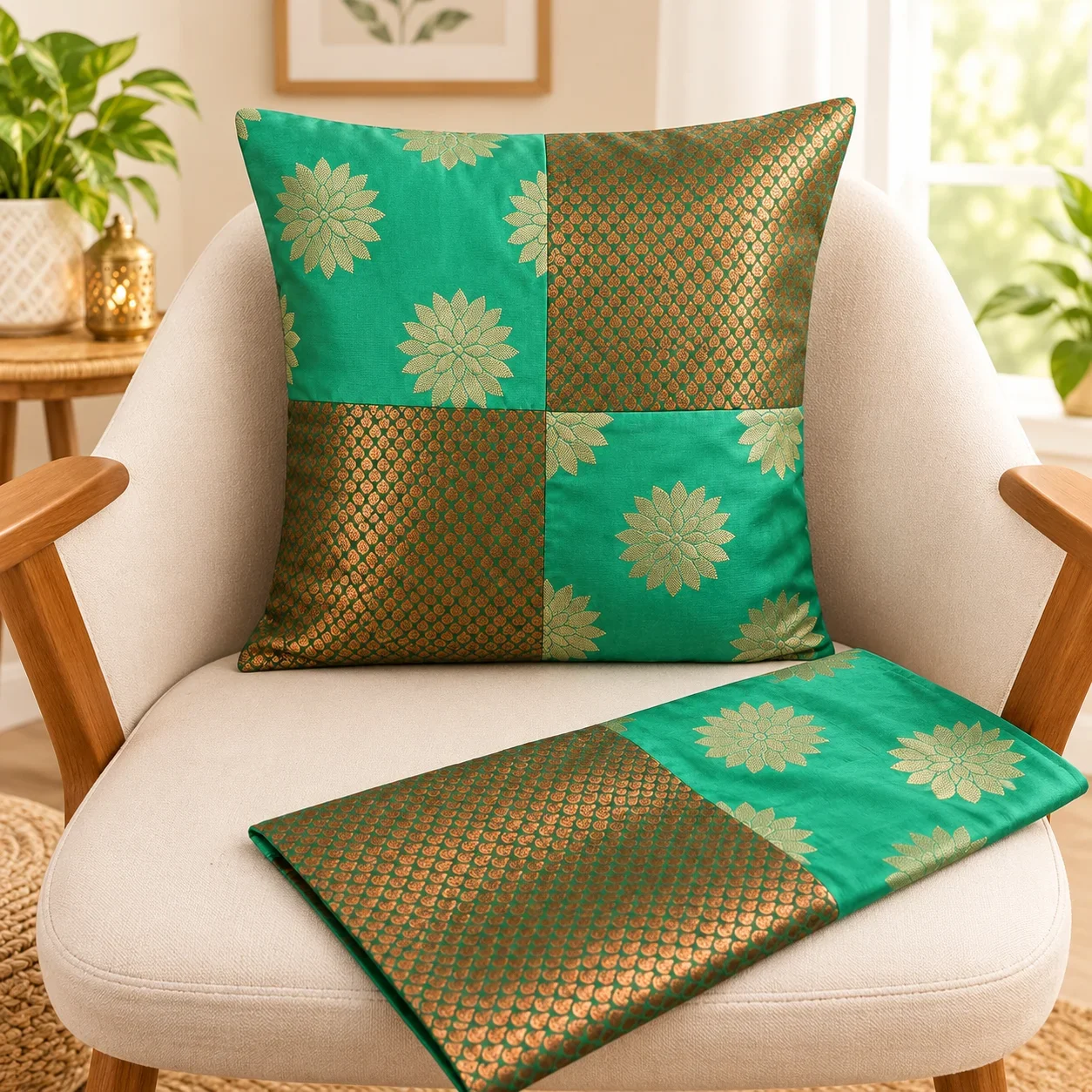 Handcrafted Brocade Patchwork Cushion Cover