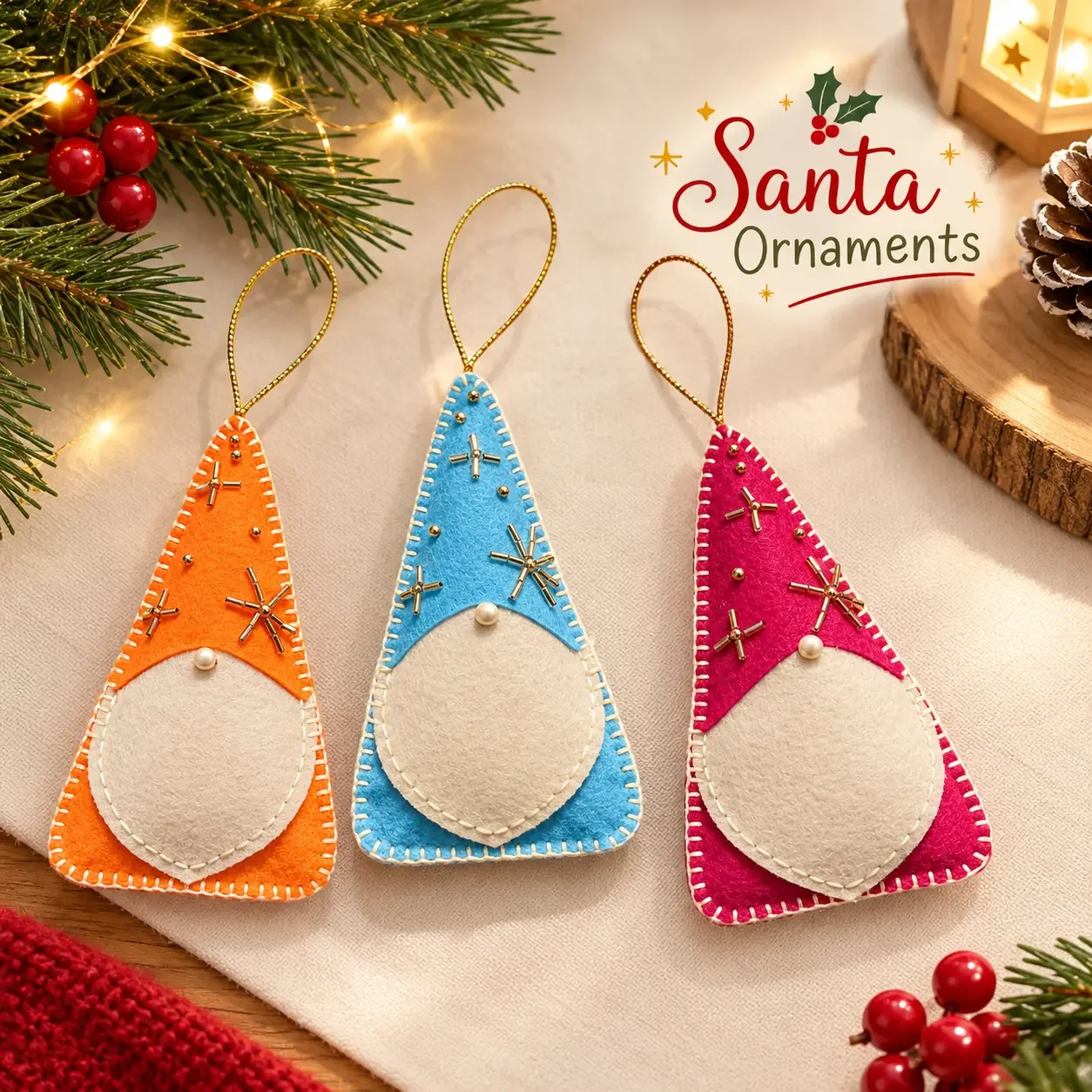 Handmade Felt Santa Christmas Tree Ornaments