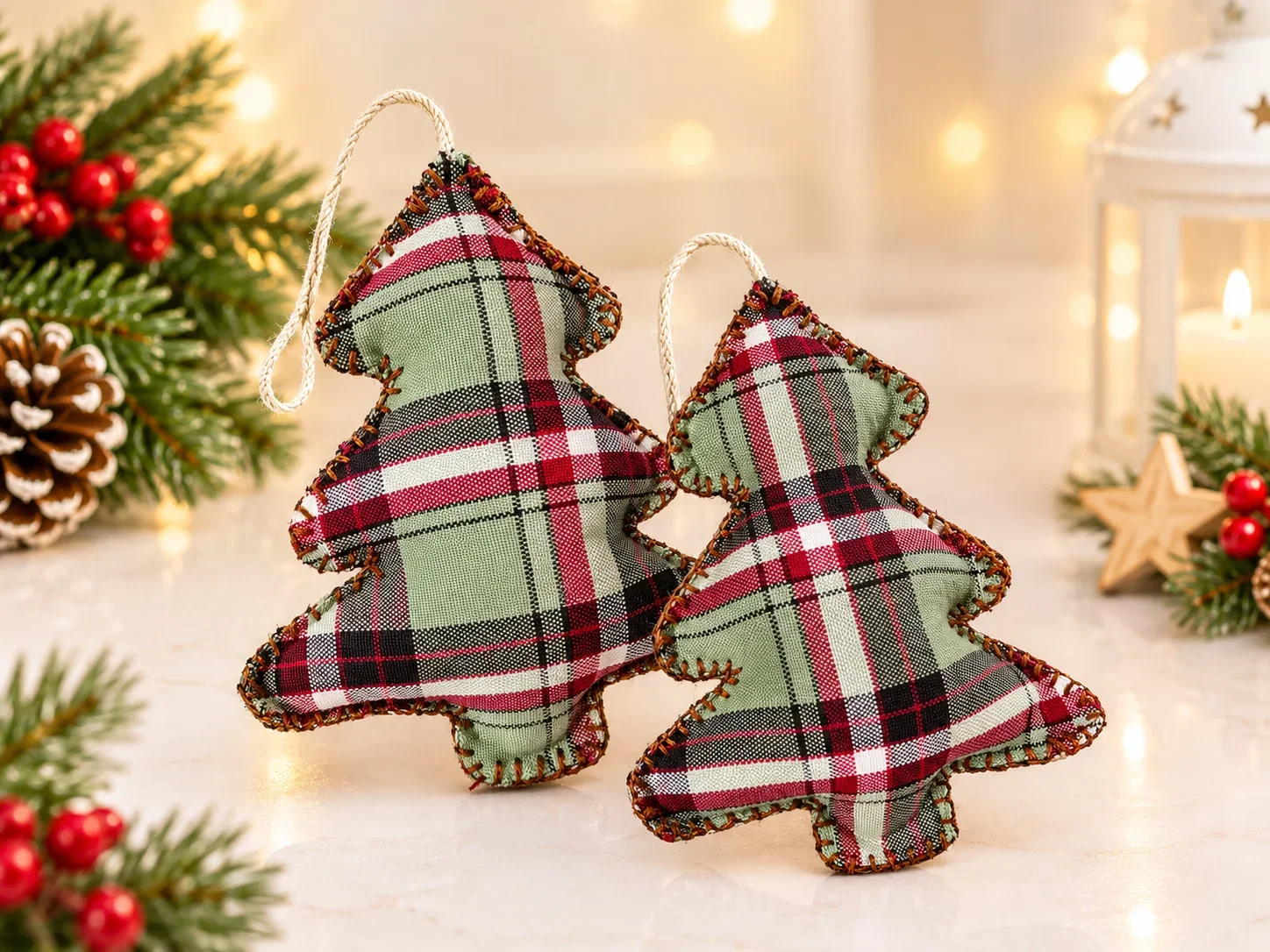Handmade plaid Christmas tree ornament