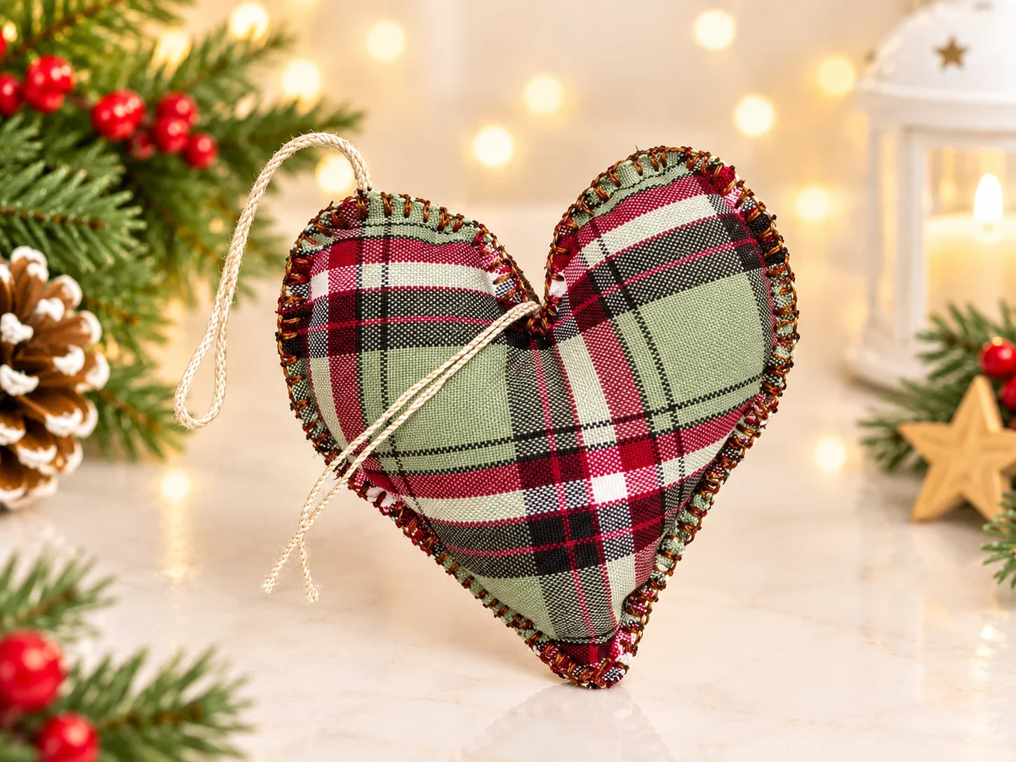Handmade plaid Christmas heart ornament