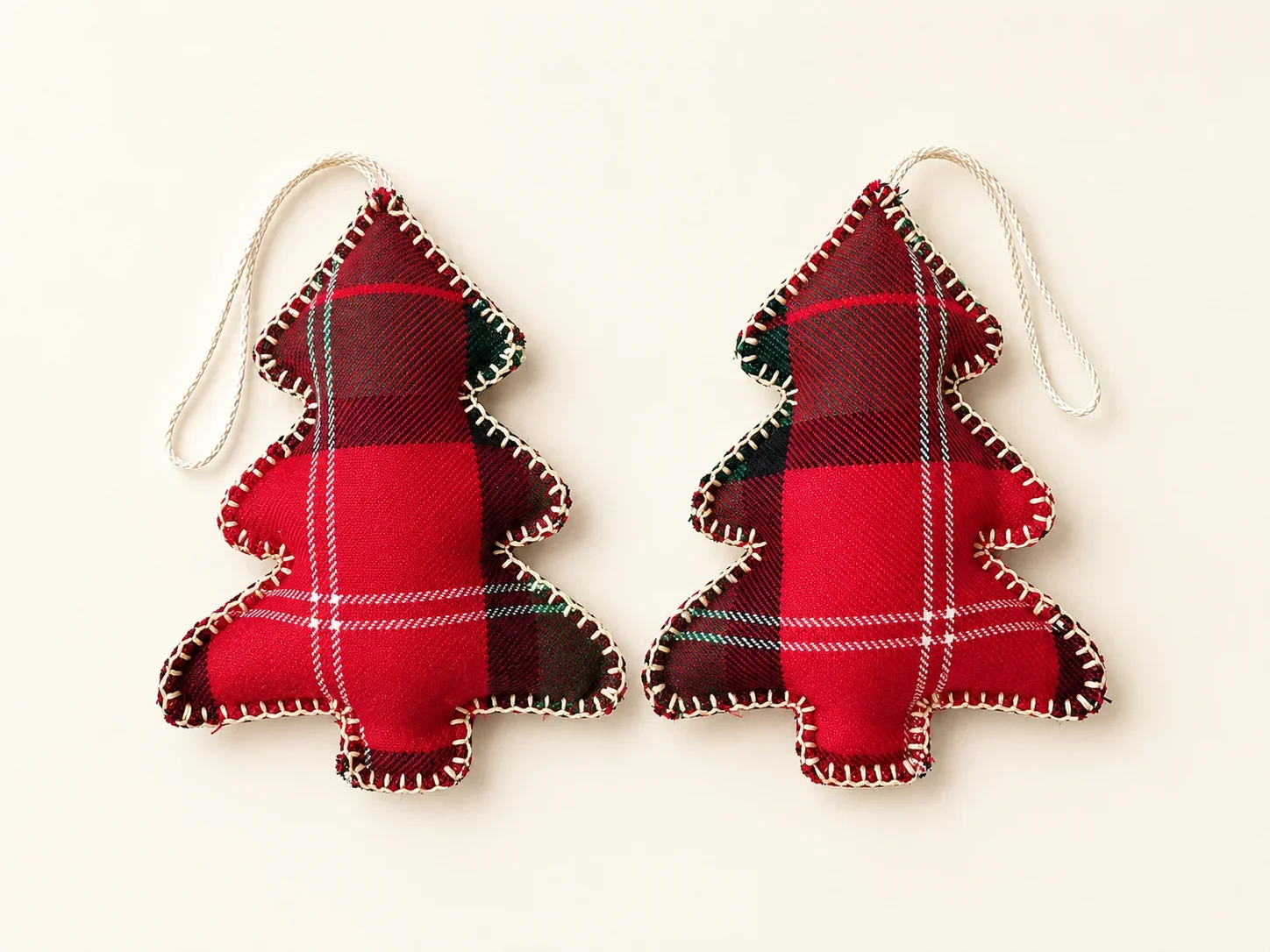 Handmade red tartan Christmas tree ornament