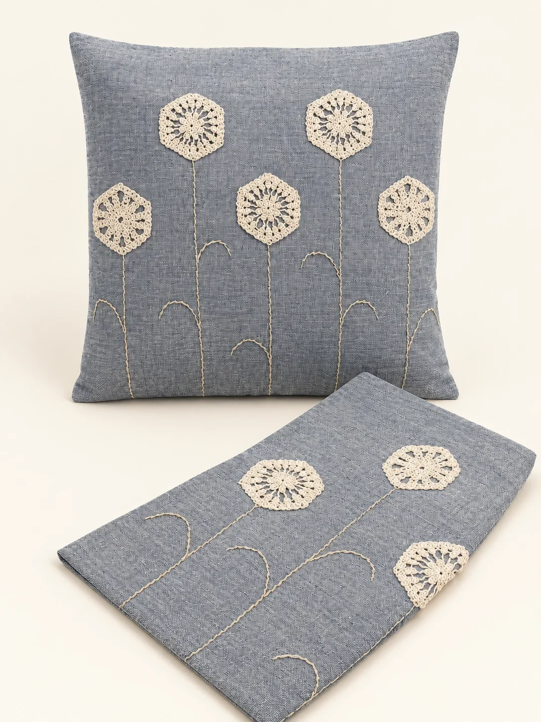 Blue Floral Crochet Embroidery